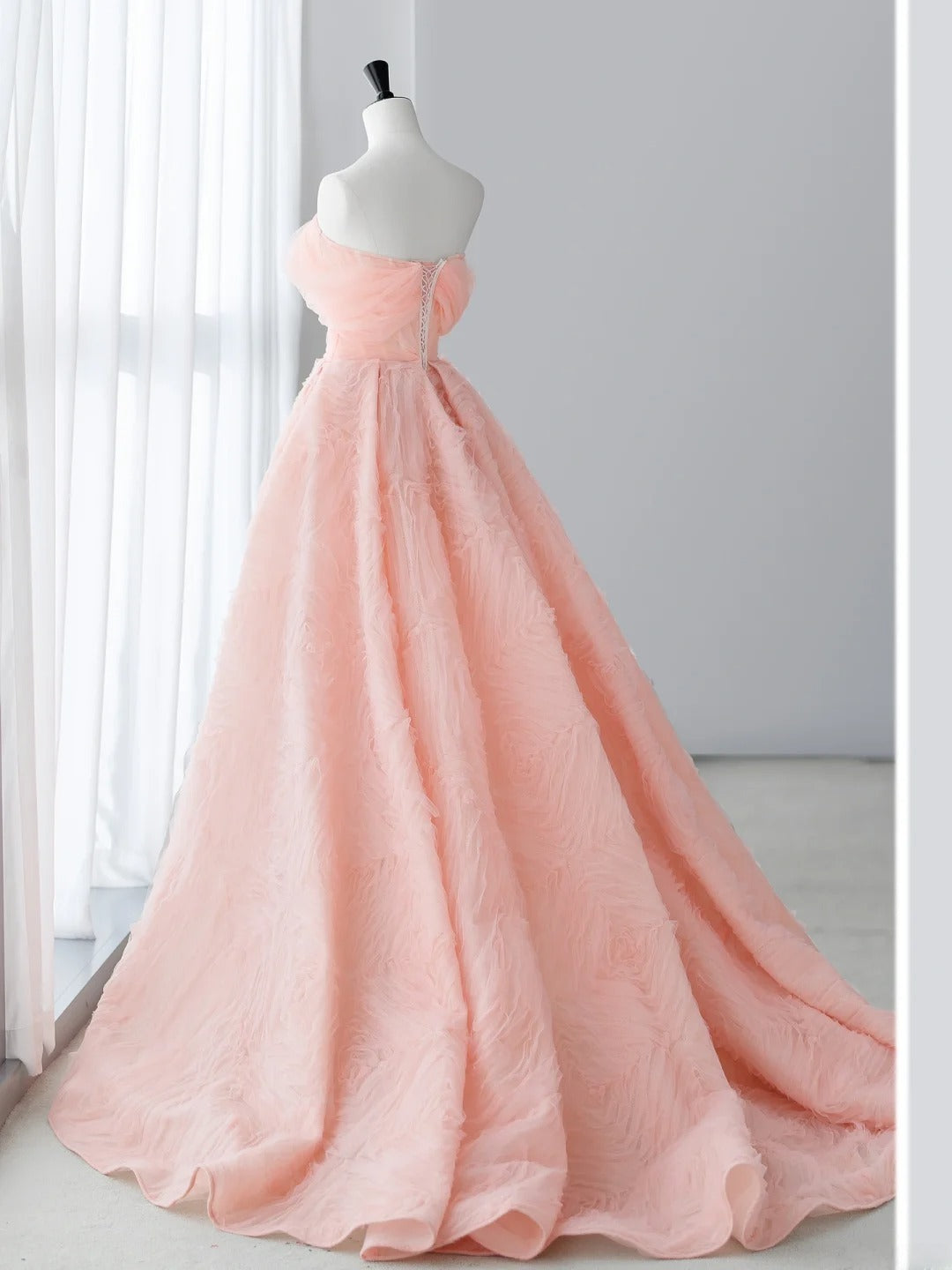 Long Prom Dresses Aesthetic A-Line Strapless Pale Pink Floral Formal Dress MP240