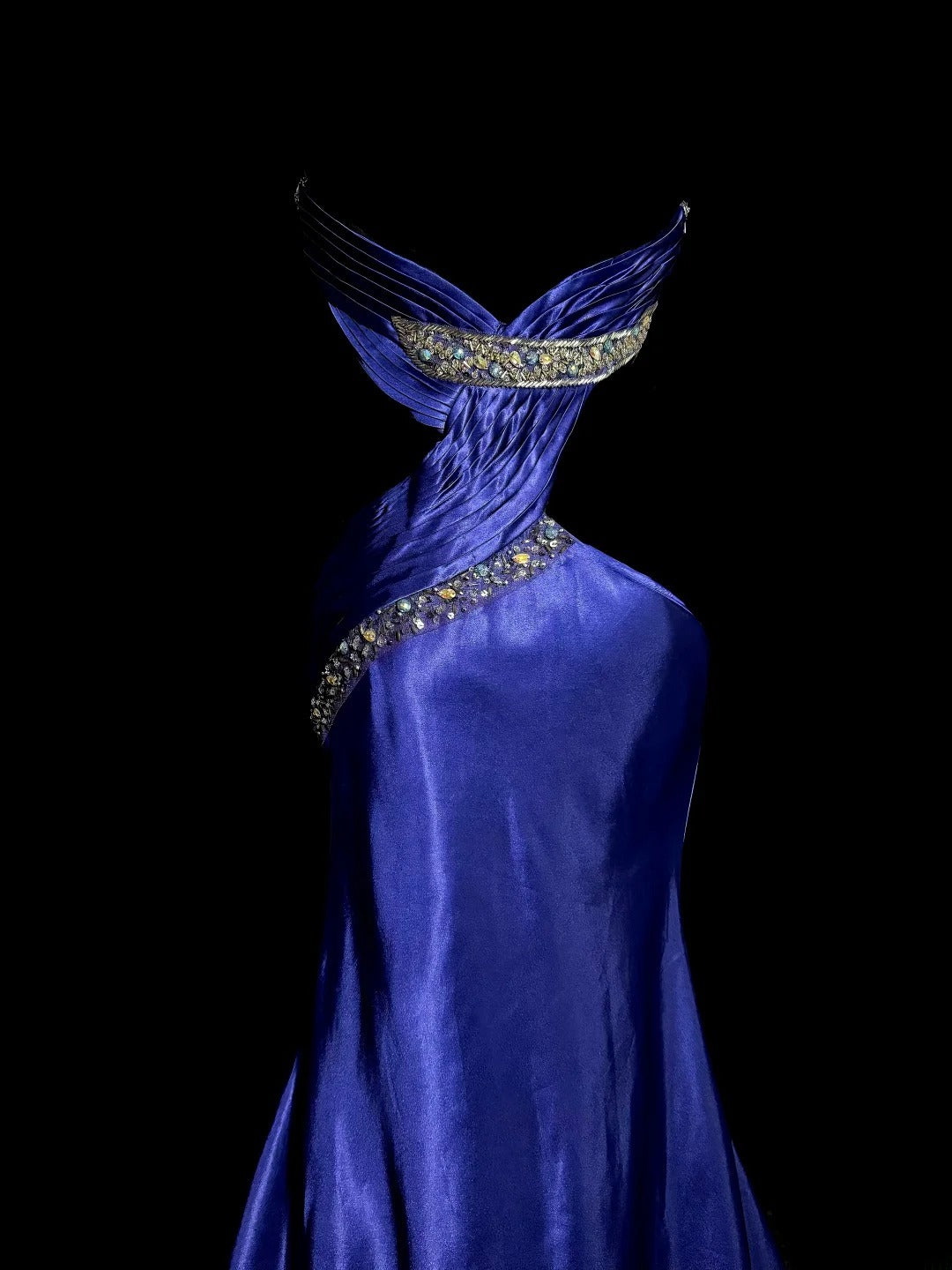 Vintage Lange 80er Jahre Ballkleider Königsblau Meerjungfrau Neckholder mit Perlen Satin Abendkleid Abschlussballkleid MP376