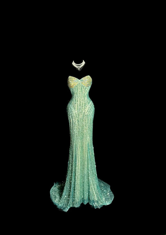 Sparkly Long 80s Prom Dresses Green Mermaid Sweetheart Vintage Formal Dress Graduation Gown MP377