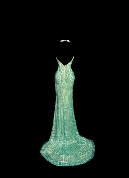 Sparkly Long 80s Prom Dresses Green Mermaid Sweetheart Vintage Formal Dress Graduation Gown MP377