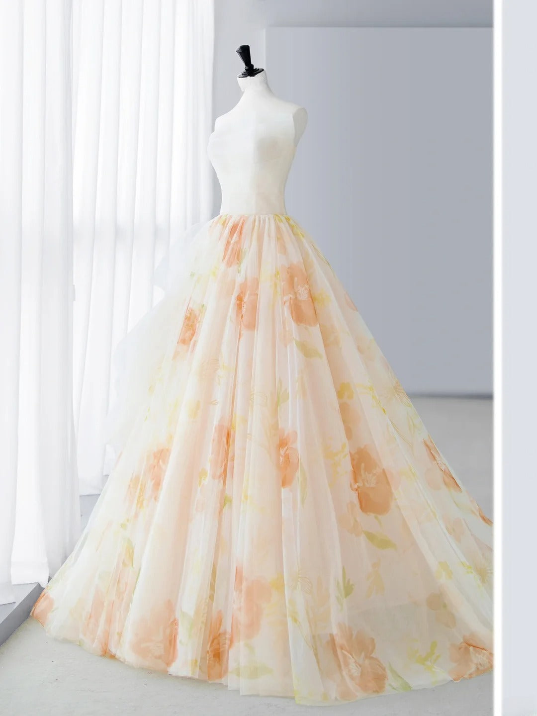 Elegant Prom Dresses Simple A-Line Strapless Orange Floral Formal Dress MP243