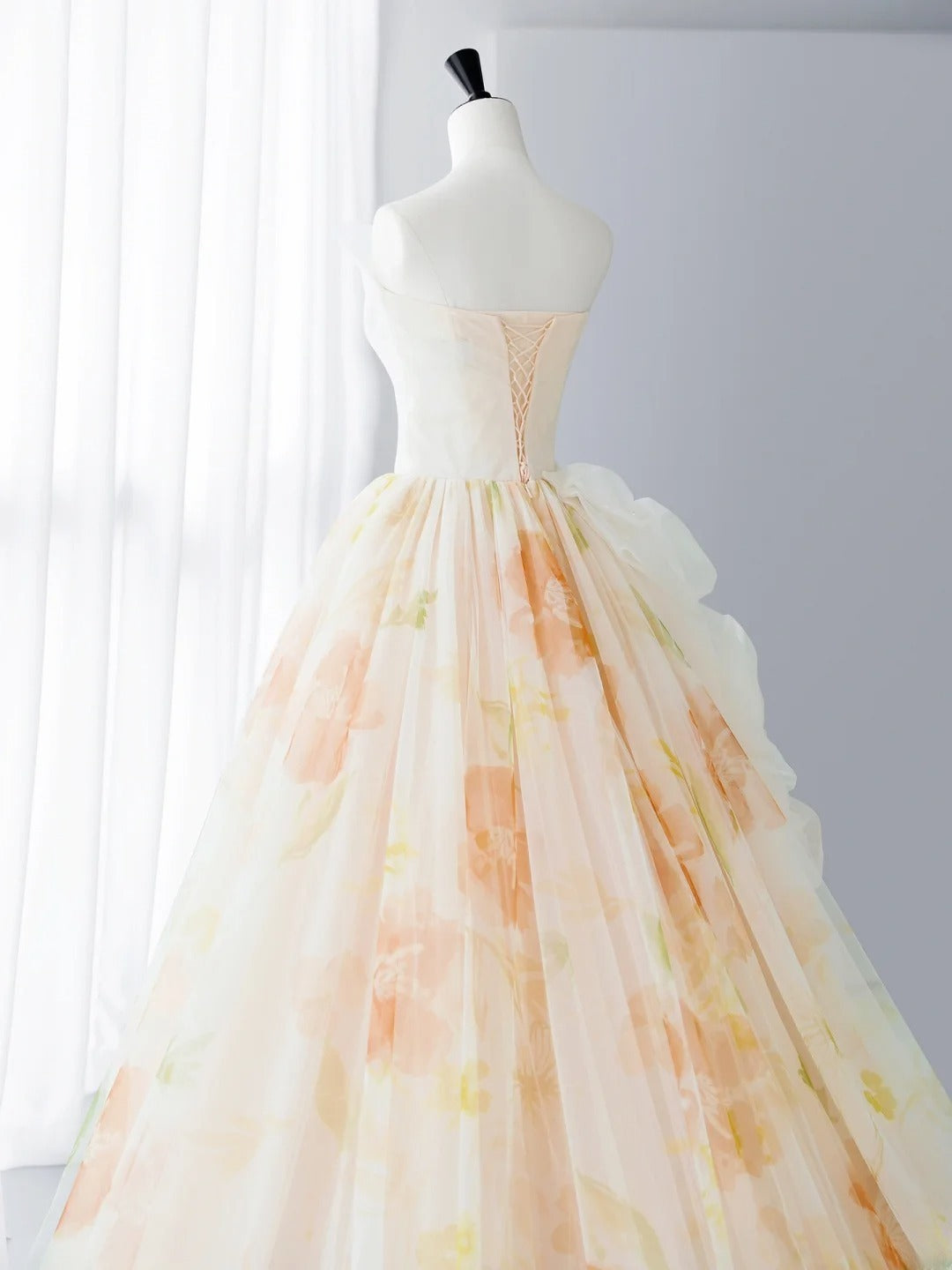 Elegant Prom Dresses Simple A-Line Strapless Orange Floral Formal Dress MP243