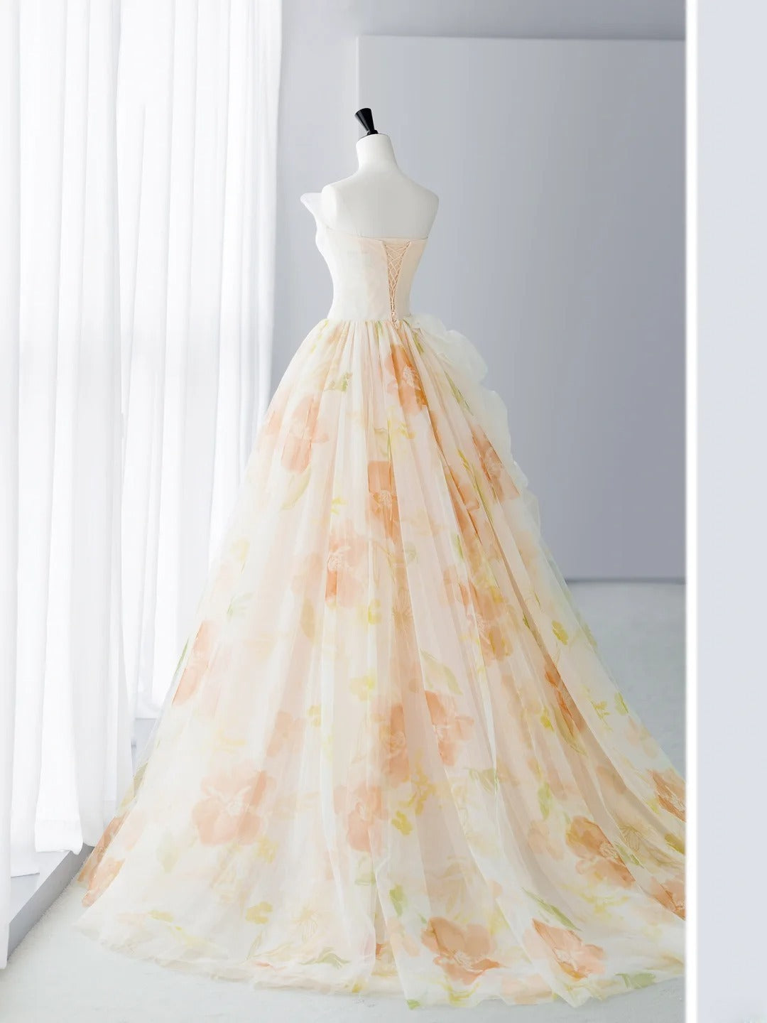 Elegant Prom Dresses Simple A-Line Strapless Orange Floral Formal Dress MP243