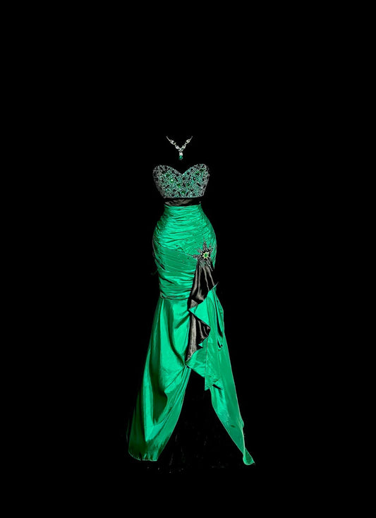 Vintage Long 60s Prom Dresses Mermaid Green Sweetheart Satin Formal Dresses Graduation Gown MP378