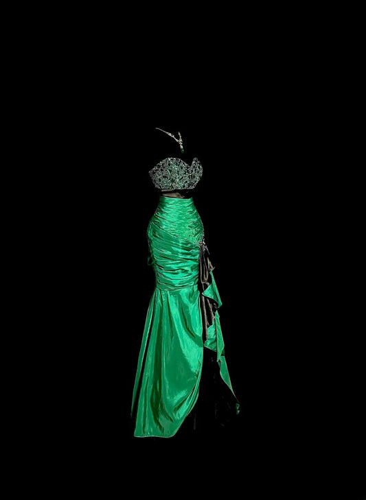 Vintage Long 60s Prom Dresses Mermaid Green Sweetheart Satin Formal Dresses Graduation Gown MP378