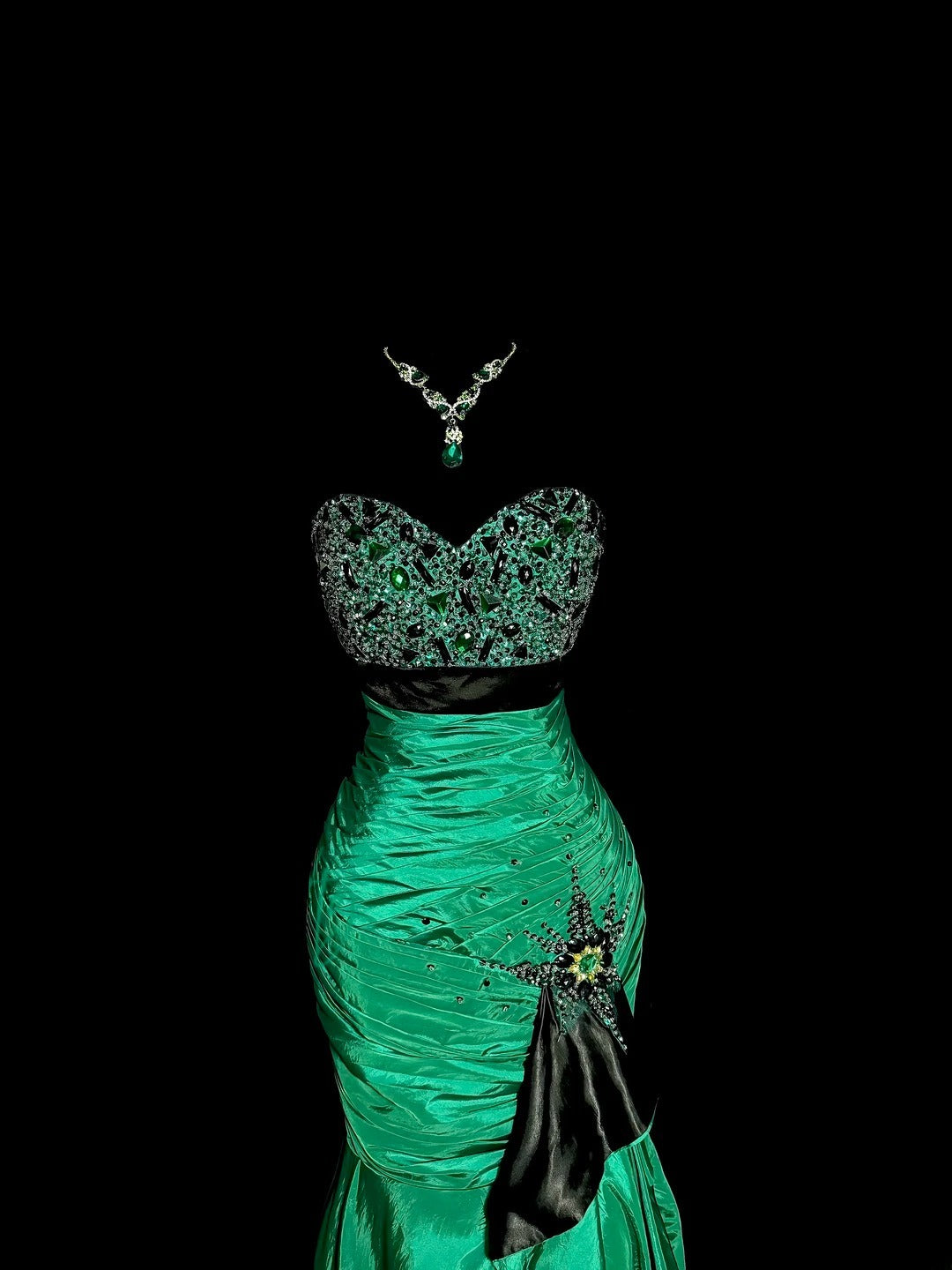 Robes de bal vintage longues années 60, sirène verte, bustier cœur, en satin, robes de cérémonie, robe de diplôme MP378