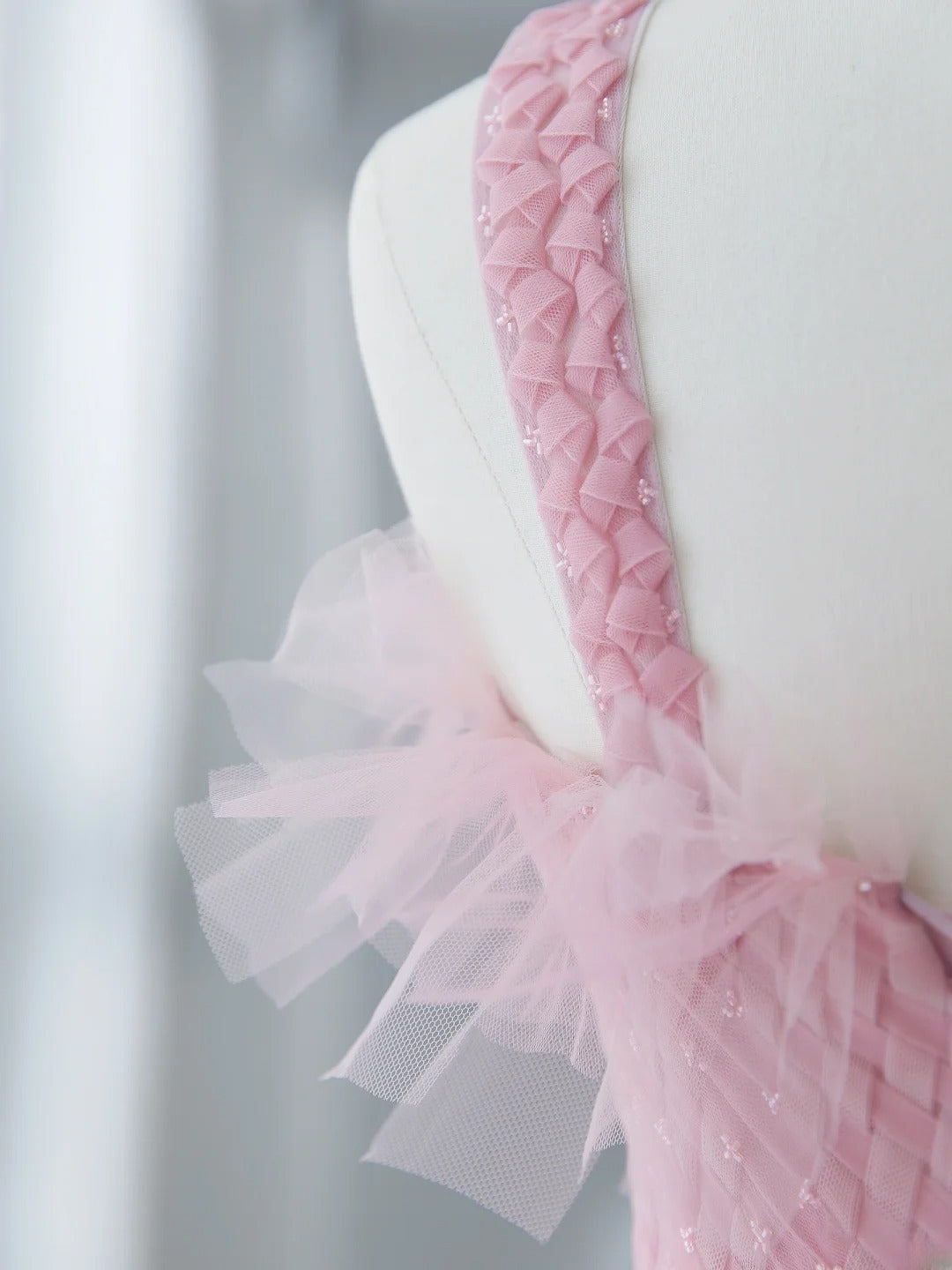 Classy Long Prom Dresses Ball Gown With Straps Tulle Pink Formal Dress Graduation Gowns MP244