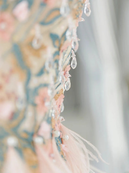 Classy Long Prom Dresses Ball Gown V Neckline Tulle Floral Senior Formal Dress Graduation Gown MP245