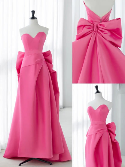 Modest Long Prom Dresses A Line Sweetheart Pink Satin Senior Formal Dress Ideas Graduation Gown MP246