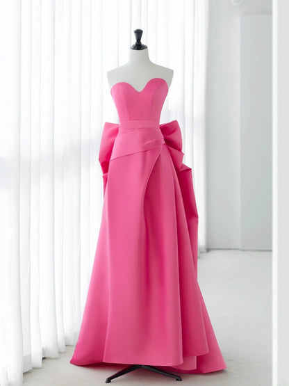 Modest Long Prom Dresses A Line Sweetheart Pink Satin Senior Formal Dress Ideas Graduation Gown MP246