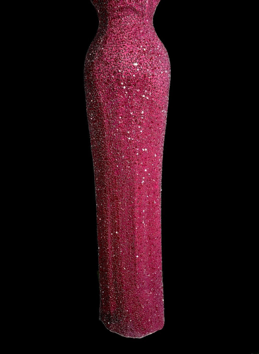 Glitzerndes langes 80er-Jahre-Ballkleid Meerjungfrauen-V-Ausschnitt Hot Pink Vintage-Abendkleid Abschlussballkleid MP380