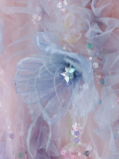 Cute Long Prom Dresses Ball Gown Strapless Floral Tulle Senior Formal Dress Ideas Graduation Gown MP248