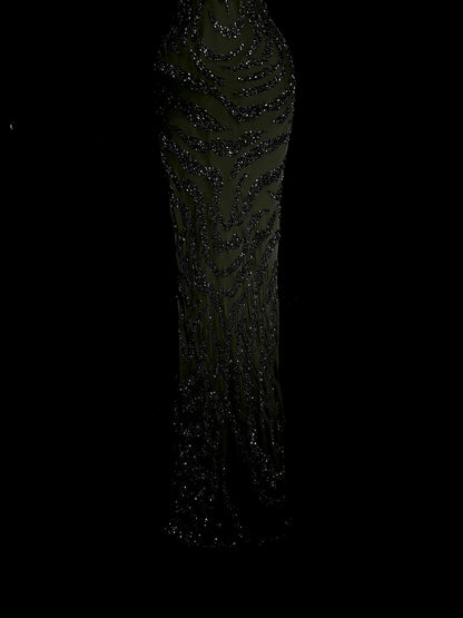 Robes de bal modestes des années 80 longues, sirène, col rond, sequins noirs, robe de soirée vintage, robe de remise des diplômes MP382