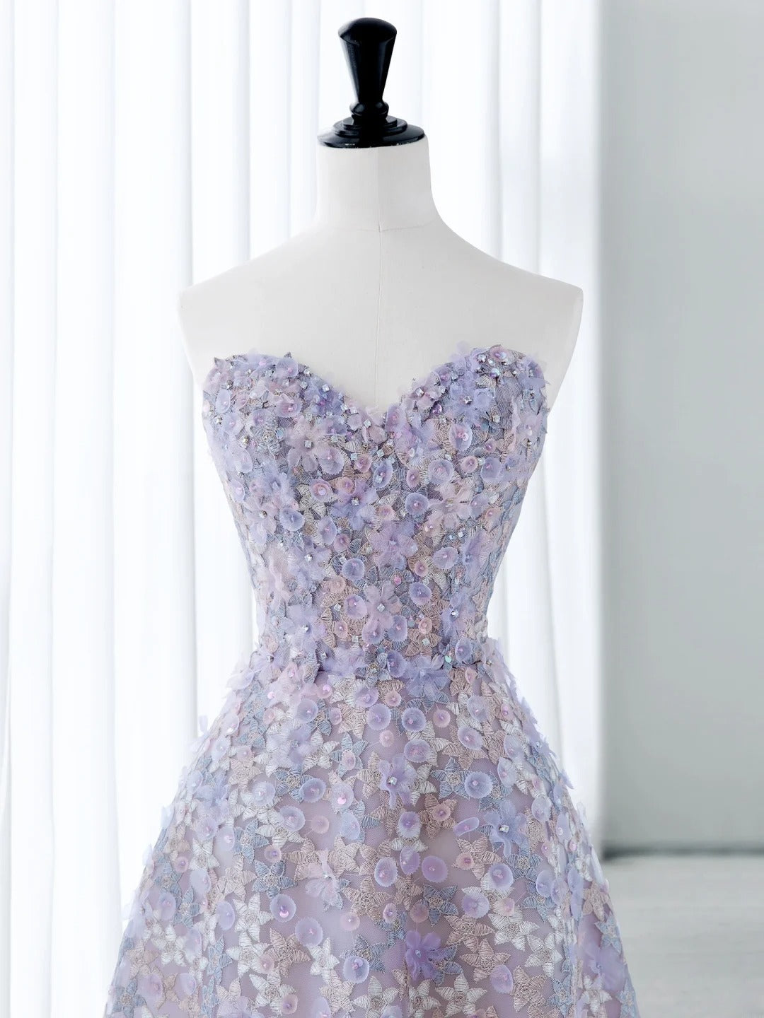 Cute Long Prom Dresses Ball Gown Sweetheart Lilac Floral Tulle Senior Formal Dress Ideas Graduation Gown MP249