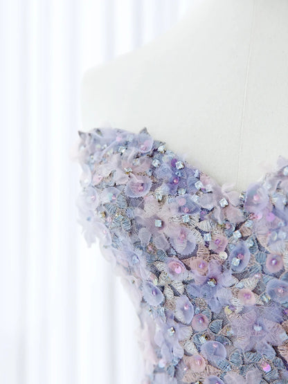 Cute Long Prom Dresses Ball Gown Sweetheart Lilac Floral Tulle Senior Formal Dress Ideas Graduation Gown MP249