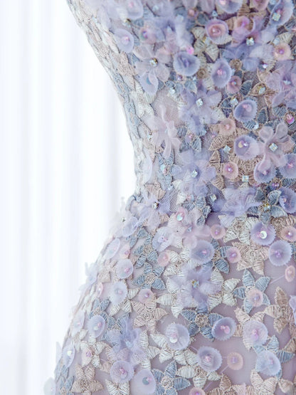 Cute Long Prom Dresses Ball Gown Sweetheart Lilac Floral Tulle Senior Formal Dress Ideas Graduation Gown MP249