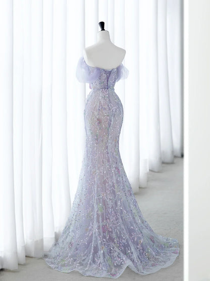 Classy Elegant Long Prom Dresses Mermaid Sweetheart Lilac Floral Tulle Senior Formal Dress Ideas Graduation Gown MP250