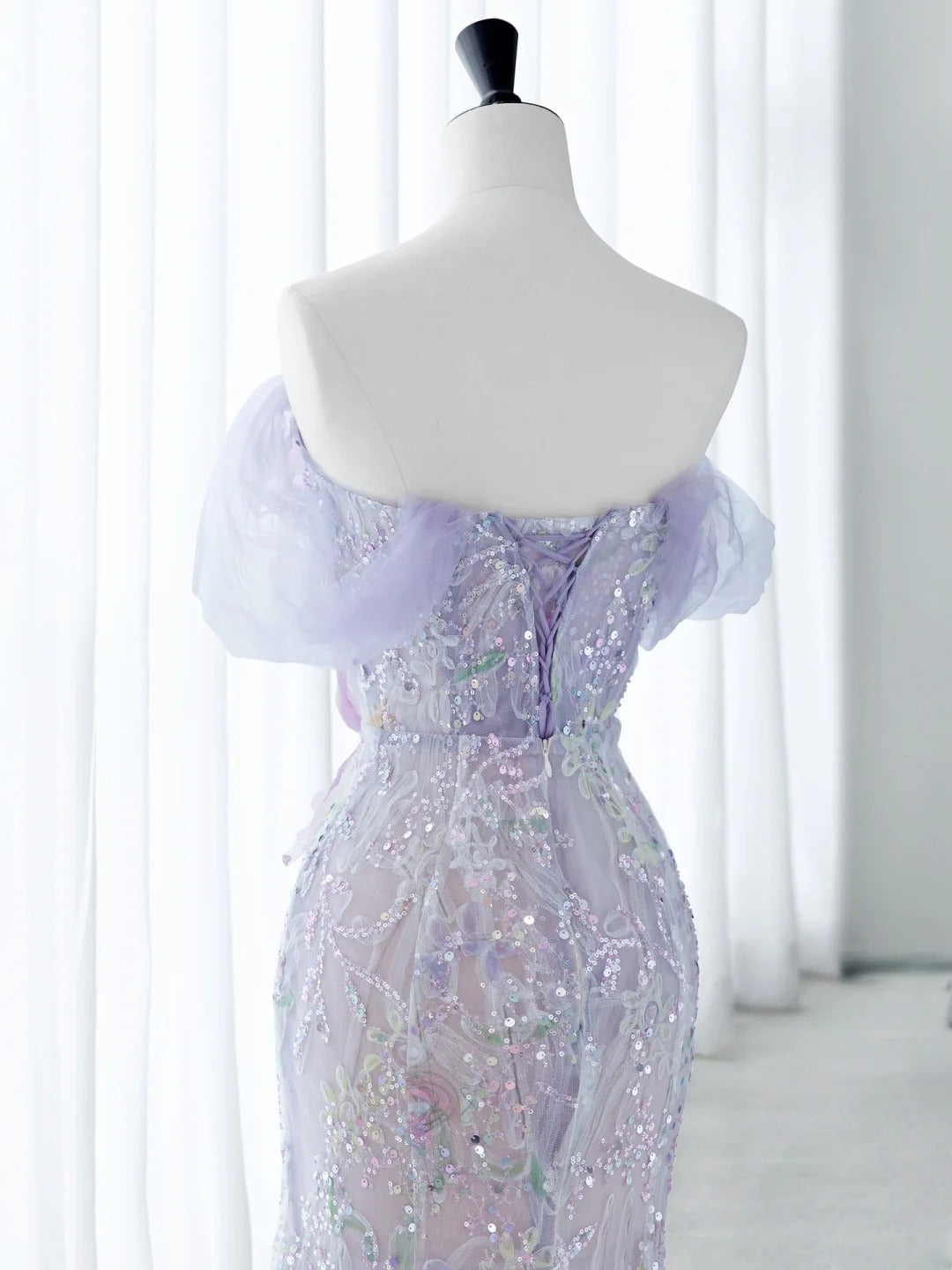 Classy Elegant Long Prom Dresses Mermaid Sweetheart Lilac Floral Tulle Senior Formal Dress Ideas Graduation Gown MP250