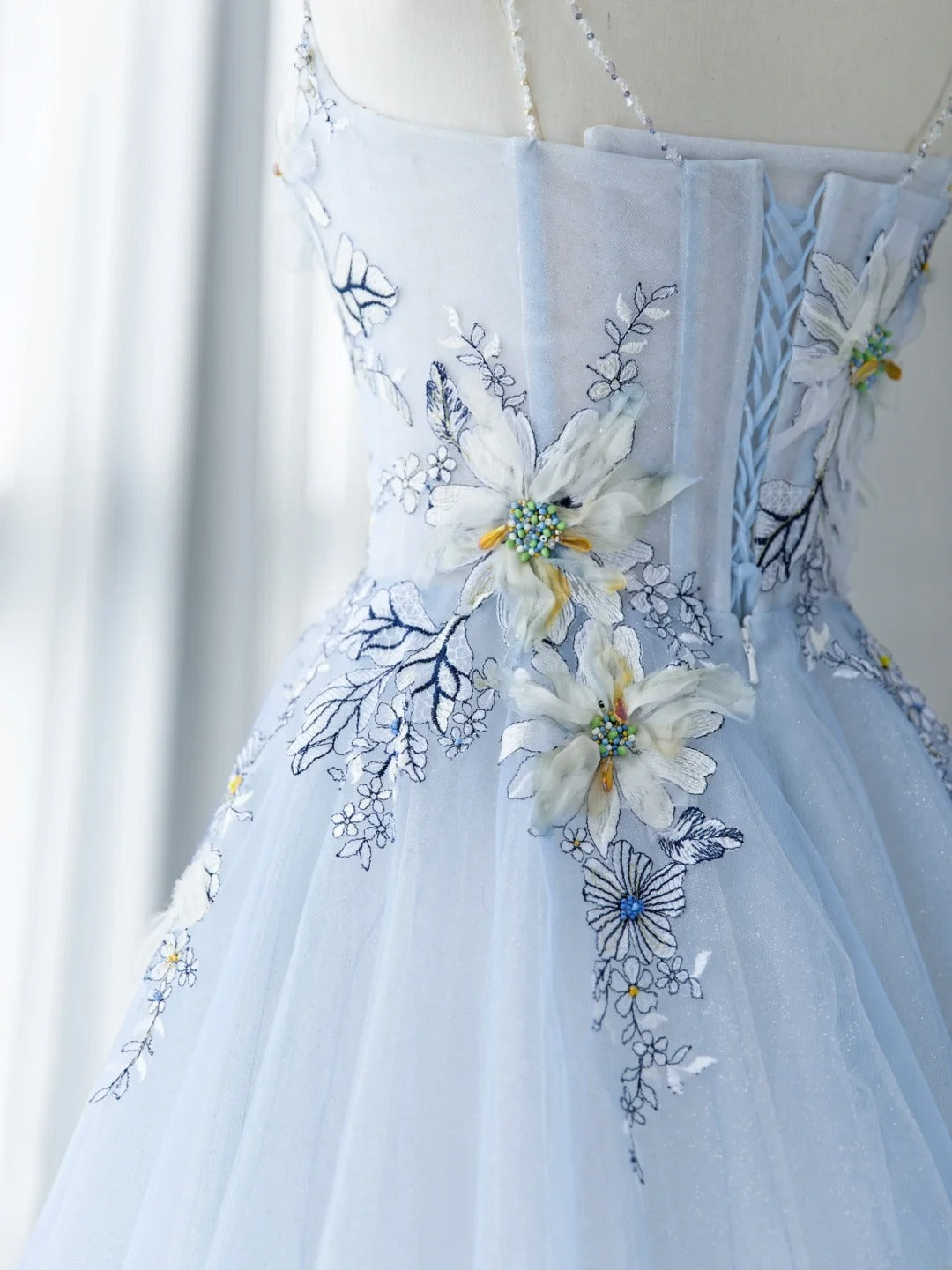 Sweet Long Quinceañera Dresses Ball Gown Sweetheart Light Sky Blue With Appliques Quince Dress MP251