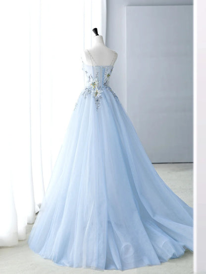 Sweet Long Quinceañera Dresses Ball Gown Sweetheart Light Sky Blue With Appliques Quince Dress MP251