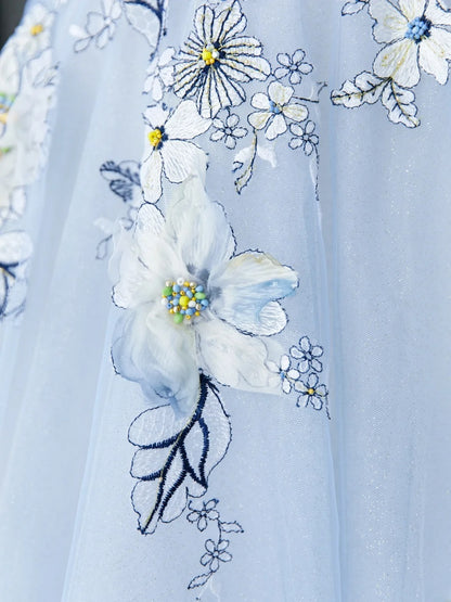 Sweet Long Quinceañera Dresses Ball Gown Sweetheart Light Sky Blue With Appliques Quince Dress MP251