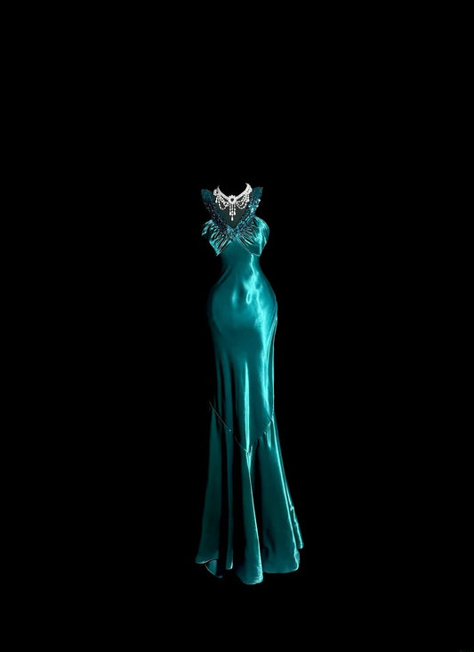 Modest Long Prom Dresses Mermaid V Neck With Pleated Beading Satin Formal Dress Graduation Gown MP385