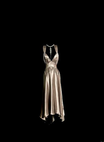 Elegante knielange Abschlussballkleider A-Linie Champagner-Satin-Formkleid Abschlusskleid MP386