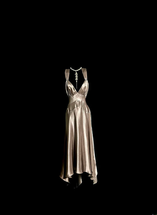 Elegant Mid Length Prom Dresses A Line Champagne Satin Formal Dress Graduation Gown MP386