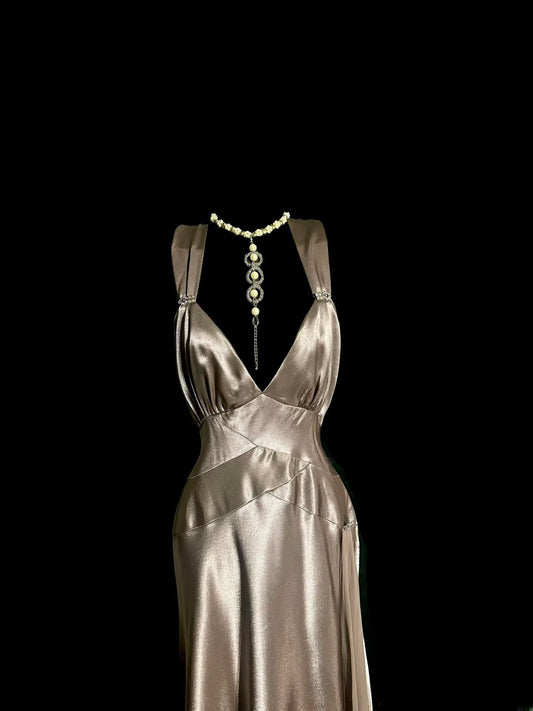Elegant Mid Length Prom Dresses A Line Champagne Satin Formal Dress Graduation Gown MP386