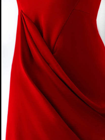 Simple Prom Dresses Long Mermaid Sweetheart Red Satin With Ruffles Graduation Formal Dress MP255