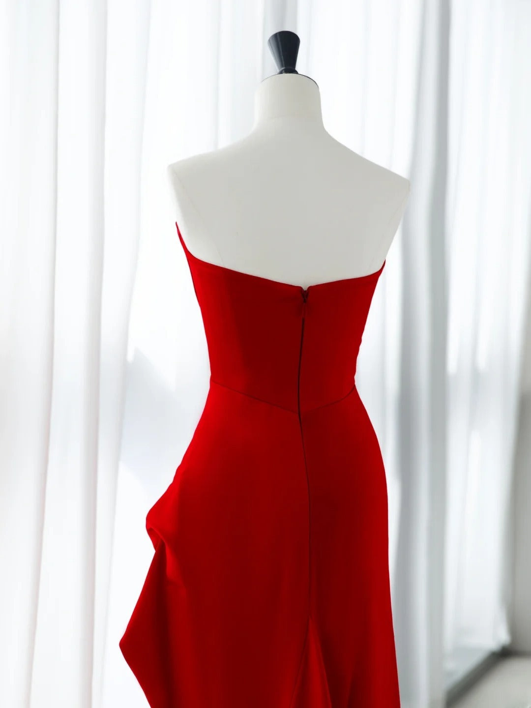 Simple Prom Dresses Long Mermaid Sweetheart Red Satin With Ruffles Graduation Formal Dress MP255