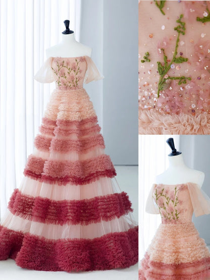 Sweet Long Quinceañera Dresses Ball Gown Strapless Tulle With Sleeves With Appliques Quince Dress MP256