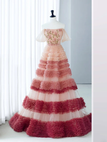 Sweet Long Quinceañera Dresses Ball Gown Strapless Tulle With Sleeves With Appliques Quince Dress MP256