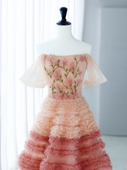 Sweet Long Quinceañera Dresses Ball Gown Strapless Tulle With Sleeves With Appliques Quince Dress MP256