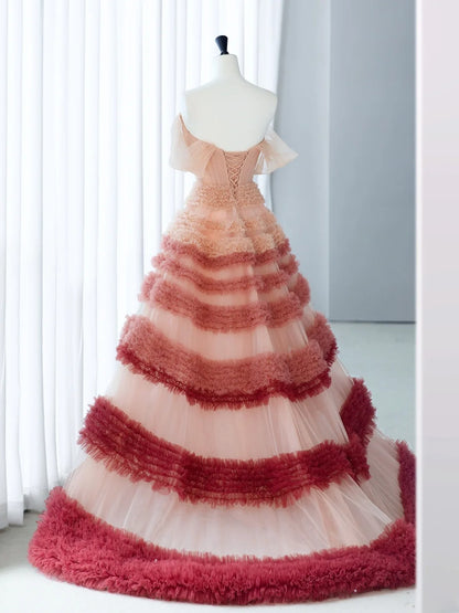 Sweet Long Quinceañera Dresses Ball Gown Strapless Tulle With Sleeves With Appliques Quince Dress MP256