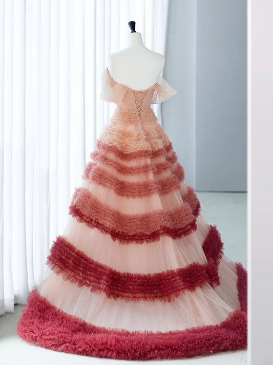 Süße, lange Quinceañera-Kleider Ballkleid Trägerlos Tüll mit Ärmeln mit Applikationen Quinceañera-Kleid MP256