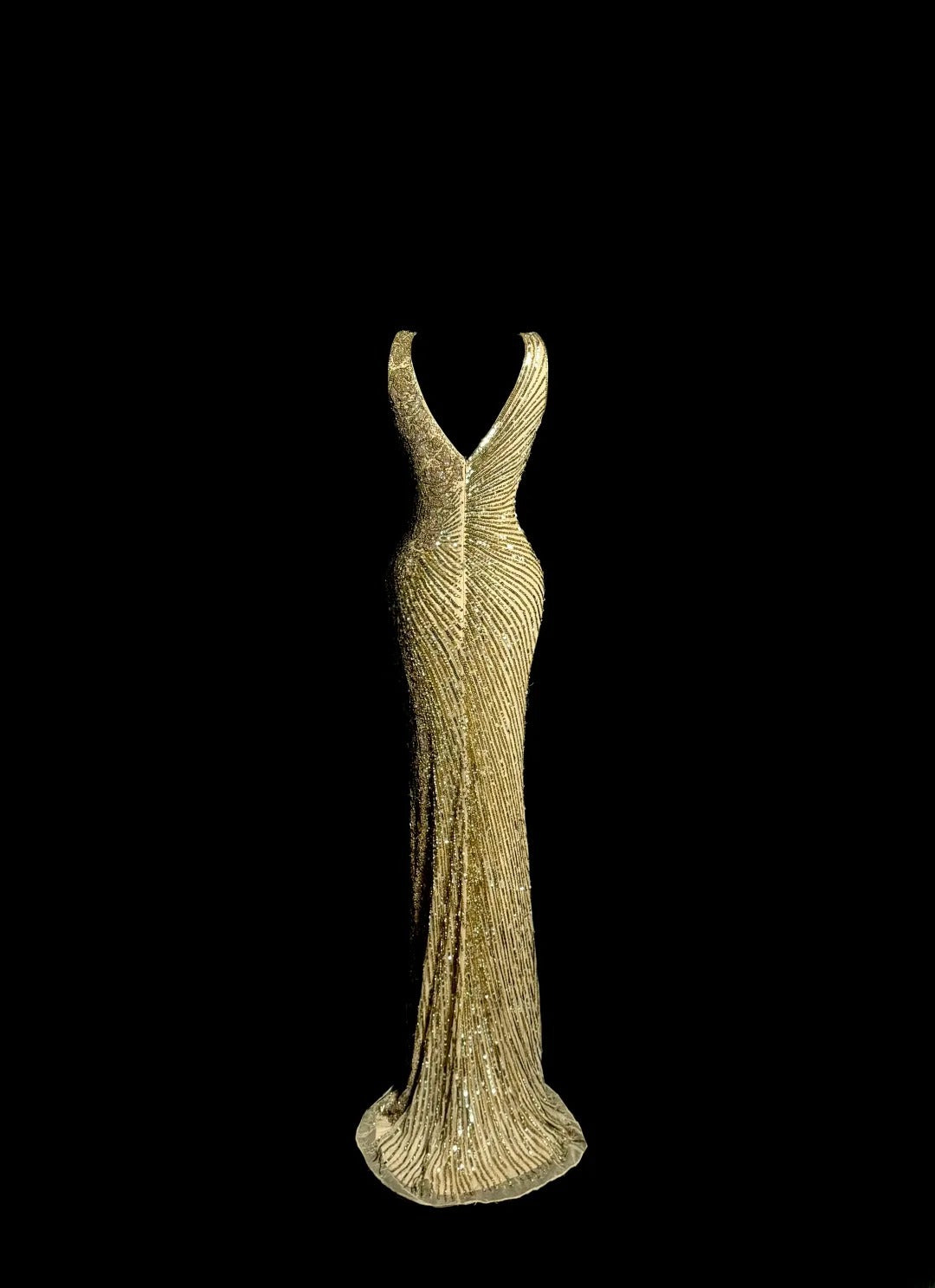 Robes de bal dorées scintillantes style sirène avec fente et col en V, robes de soirée longues, robe de remise de diplôme MP390