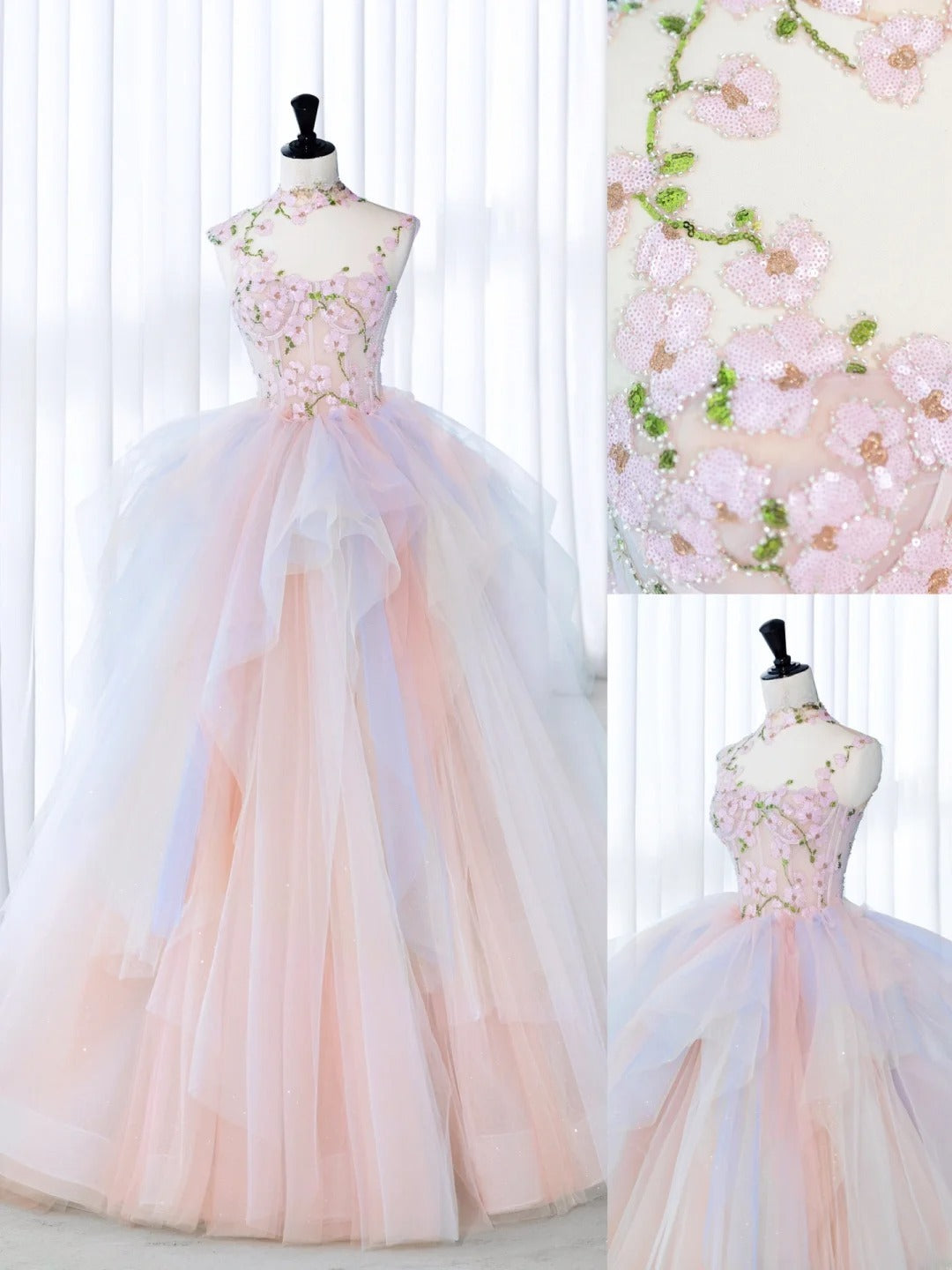 Douces et longues robes de Quinceañera Robe de bal Bustier Cœur Rose Fleurie Tulle avec Appliques Robe de Quinceañera MP259