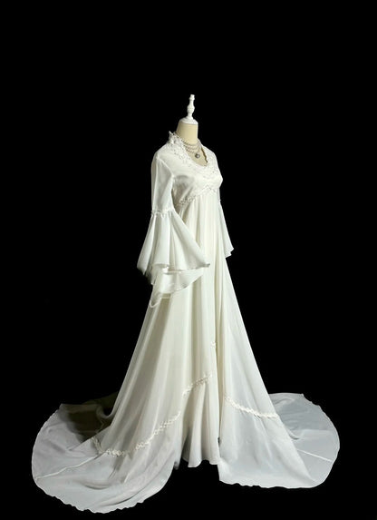 Dream A Line Manches Longues Ivoire Avec Applique Mousseline Traîne Courte Robes De Mariée Princesse MP391