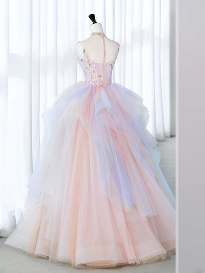 Douces et longues robes de Quinceañera Robe de bal Bustier Cœur Rose Fleurie Tulle avec Appliques Robe de Quinceañera MP259