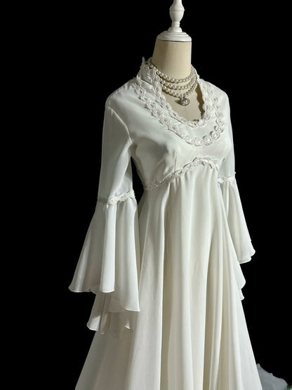 Dream A Line Manches Longues Ivoire Avec Applique Mousseline Traîne Courte Robes De Mariée Princesse MP391