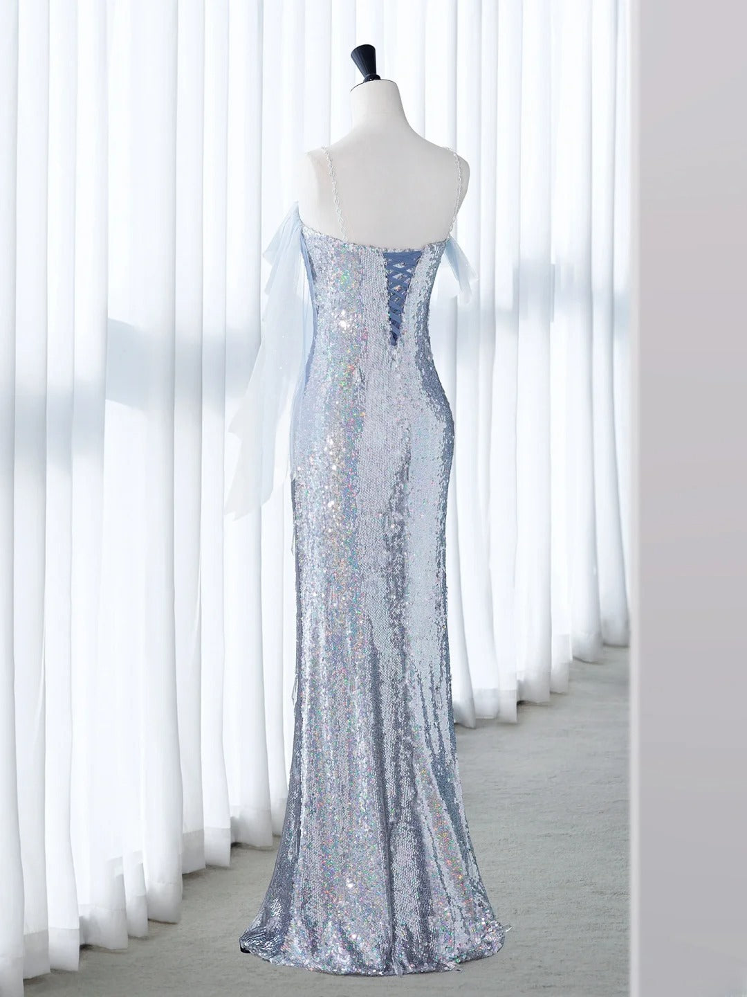 Simple Prom Dresses Long Sheath Strapless Silver Sequined With Ruffles Graduation Formal Dress MP261