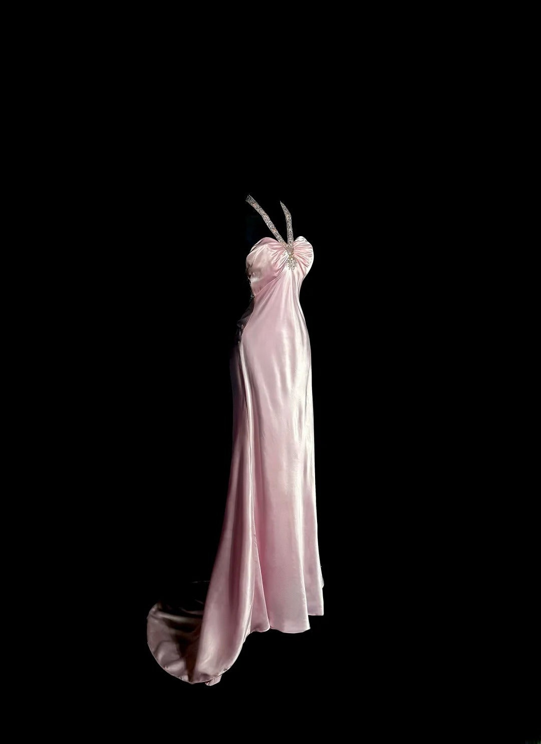 Vintage Long 80s Prom Dresses Pink Mermaid Halter With Beading Satin Formal Dress Graduation Gown MP393
