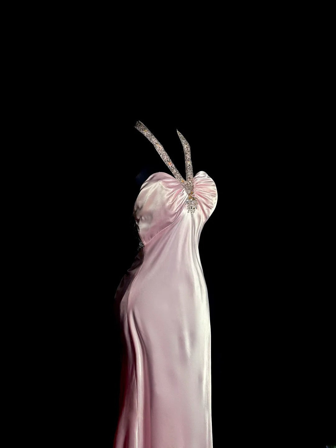 Vintage Long 80s Prom Dresses Pink Mermaid Halter With Beading Satin Formal Dress Graduation Gown MP393