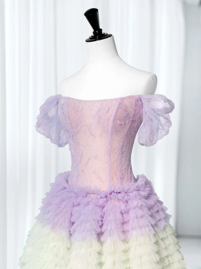 Pretty Long Quinceañera Dresses Ball Gown Off The Shoulder Floral Multi Colors Tulle With Sleeves Quince Dress MP264