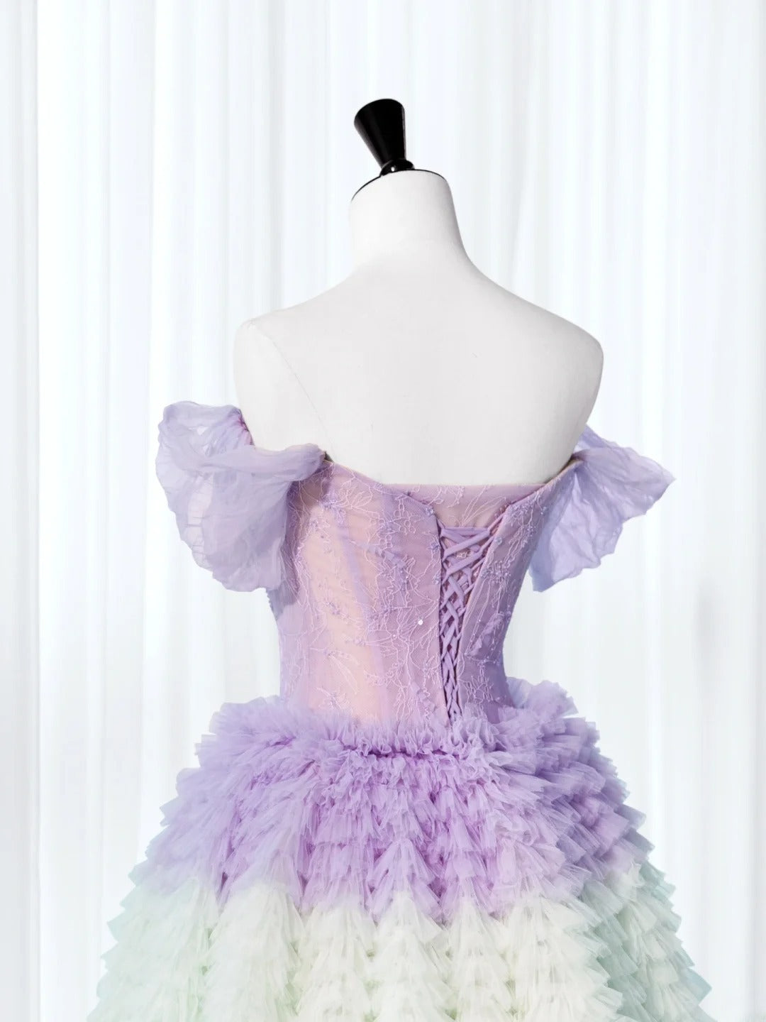 Pretty Long Quinceañera Dresses Ball Gown Off The Shoulder Floral Multi Colors Tulle With Sleeves Quince Dress MP264