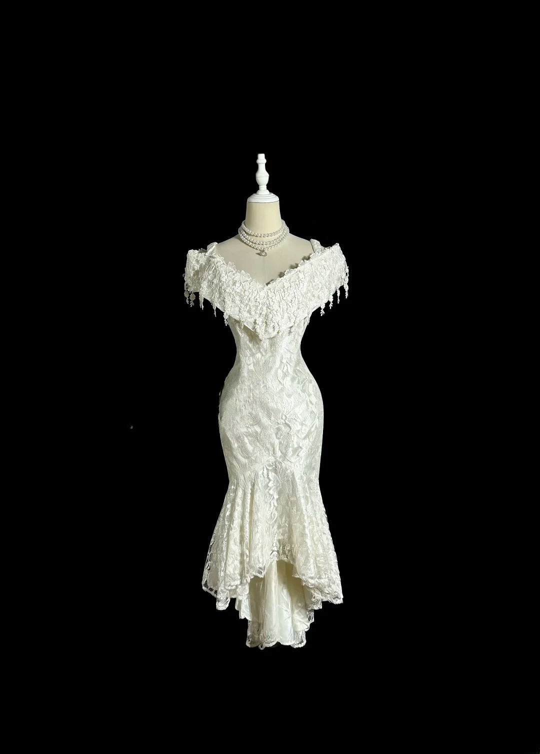 Vintage Mermaid Off The Shoulder Ivory Lace Short Princess Bridal Gowns Wedding Dresses MP394