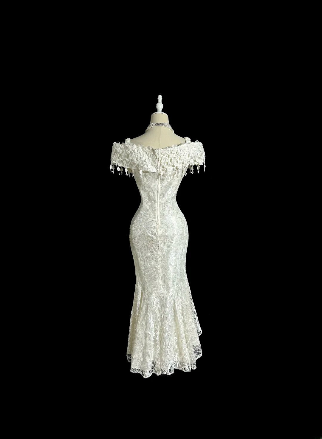Vintage Mermaid Off The Shoulder Ivory Lace Short Princess Bridal Gowns Wedding Dresses MP394