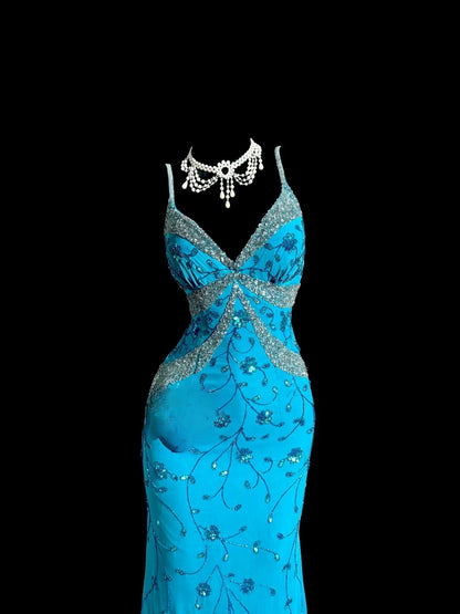 Robes de bal de sirène scintillantes bleu roi avec perles, longues robes de soirée, robe de graduation MP395