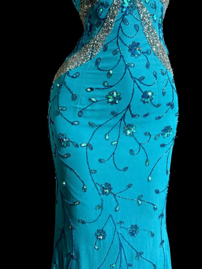 Robes de bal de sirène scintillantes bleu roi avec perles, longues robes de soirée, robe de graduation MP395